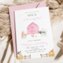 Search for pink farm birthday invitations Oink cluck baa moo