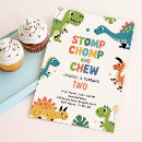 Search for dinosaur 2nd birthday invitations Stomp chomp and chew