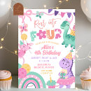 Search for dinosaur fourth birthday invitations Girl