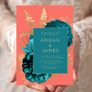 Search for gold and coral wedding invitations Botanical