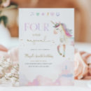 Search for unicorn 4th birthday invitations Four ever magical