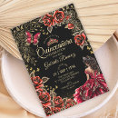 Search for black gold quinceanera invitations Glam chic bling sparkly