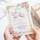 Search for tea birthday invitations Pink gold tea party