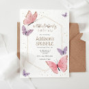 Search for a little butterfly is on her way baby shower invitations Pink