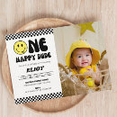 Search for one happy dude 1st birthday invitations Yellow