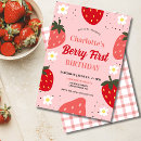 Search for strawberry 1st birthday invitations Strawberries and daisies