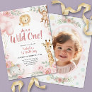 Search for girl monkey birthday invitations Watercolor pink floral