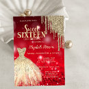 Search for red gold sweet 16 invitations Glitter