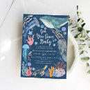 Search for ocean animals baby shower invitations Blue