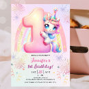 Search for rainbow 1st birthday invitations Pink