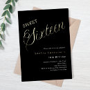 Search for black and gold sweet 16 invitations Script typography
