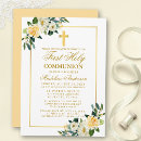 Search for floral first communion invitations Gold cross