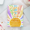 Search for here comes the son baby boy shower invitations Watercolor