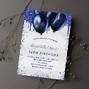 Search for navy blue silver birthday invitations Glitter