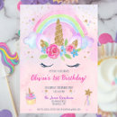 Search for rainbow 1st birthday invitations Girl