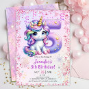 Search for unicorn 5th birthday invitations Purple