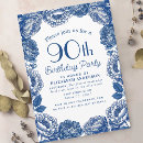 Search for floral 90th birthday invitations Blue