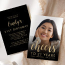 Search for cheers to 21 year invitations Black and gold