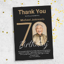 Search for 70th birthday thank you cards Black and gold