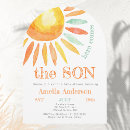 Search for here comes the son baby shower invitations Blue yellow