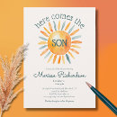 Search for here comes the son baby boy shower invitations Sunburst