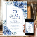 Search for modern floral 70th birthday invitations Blue