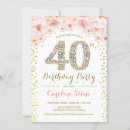 Search for pink white birthday invitations Forty