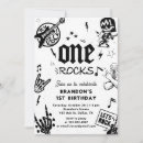 Search for one rocks 1st birthday invitations Black and white
