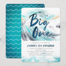 Search for the big one surf 1st birthday invitations Wave
