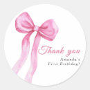 Search for 1st birthday thank you stickers Pink bow