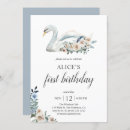 Search for swan 1st birthday invitations Modern