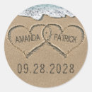 Search for beach wedding stickers Hearts in the sand
