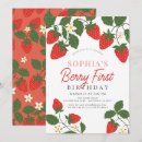 Search for strawberry 1st birthday invitations Red