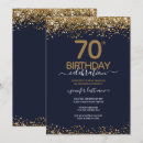 Search for blue and gold 70th birthday invitations Glitter