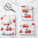 Search for firefighters wrapping paper Red fire truck