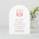 Search for owl 1st birthday invitations Pink