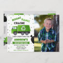 Search for garbage truck birthday invitations Green