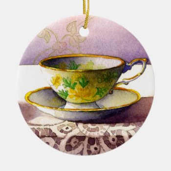 0001 Teacup On Lace Ornament by RuthGarrison at Zazzle