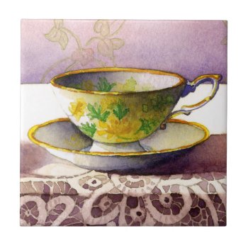 0001 Teacup On Lace Tile by RuthGarrison at Zazzle