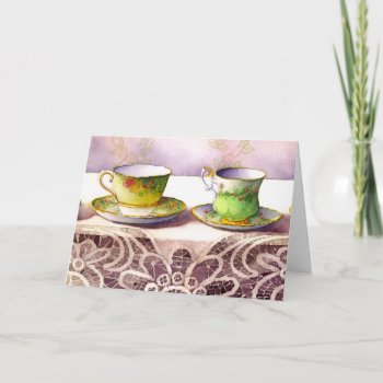 0001 Teacups On Lace Greeting Card by RuthGarrison at Zazzle