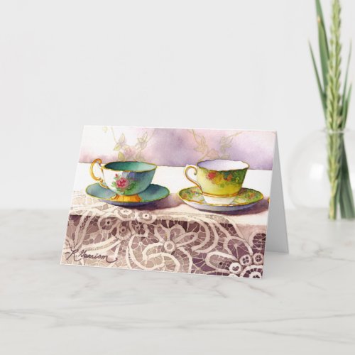 0001 Teacups on Lace Mothers DAy Card