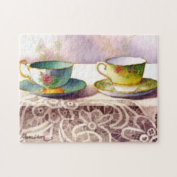 0001 Teacups On Lace Puzzle by RuthGarrison at Zazzle