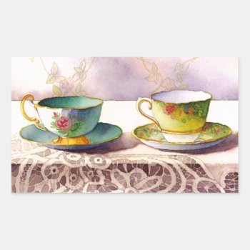 0001 Teacups On Lace Stickers by RuthGarrison at Zazzle