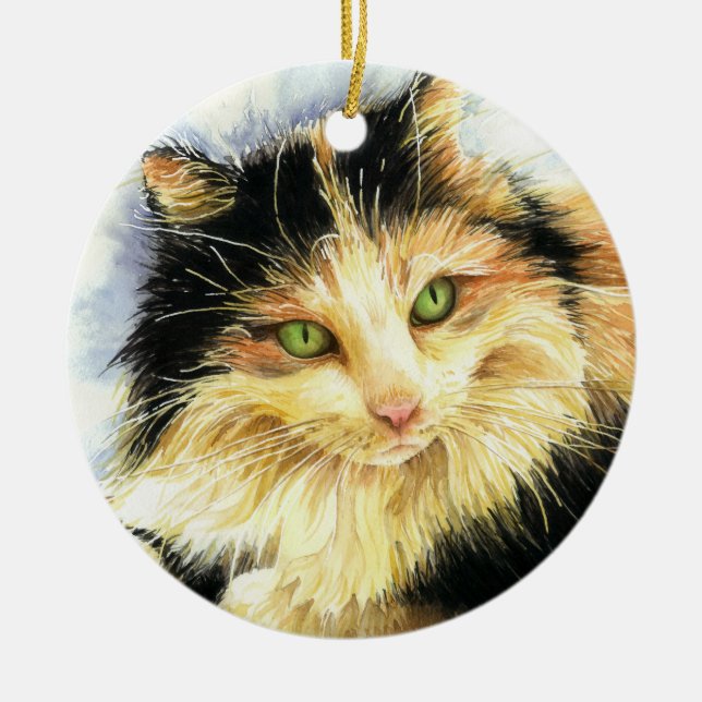 0010 Calico Cat Ceramic Ornament (Front)