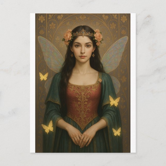 001_A fairy princess in teal green and crimson. Postcard (Front)