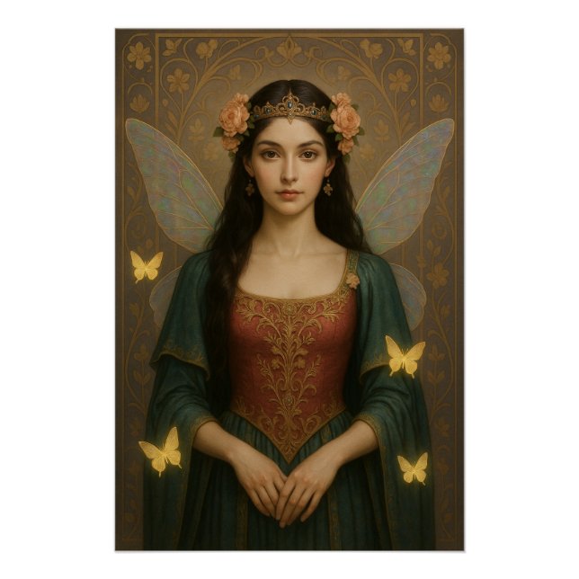 001_A fairy princess in teal green and crimson. Poster (Front)
