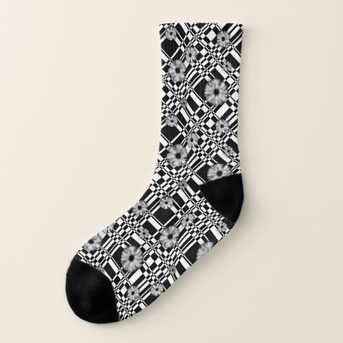 001 check flower pattern socks