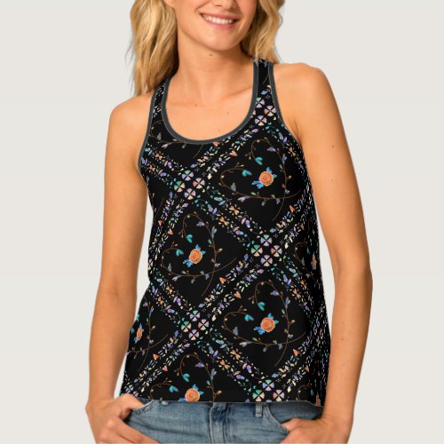 001 check flower pattern tank top