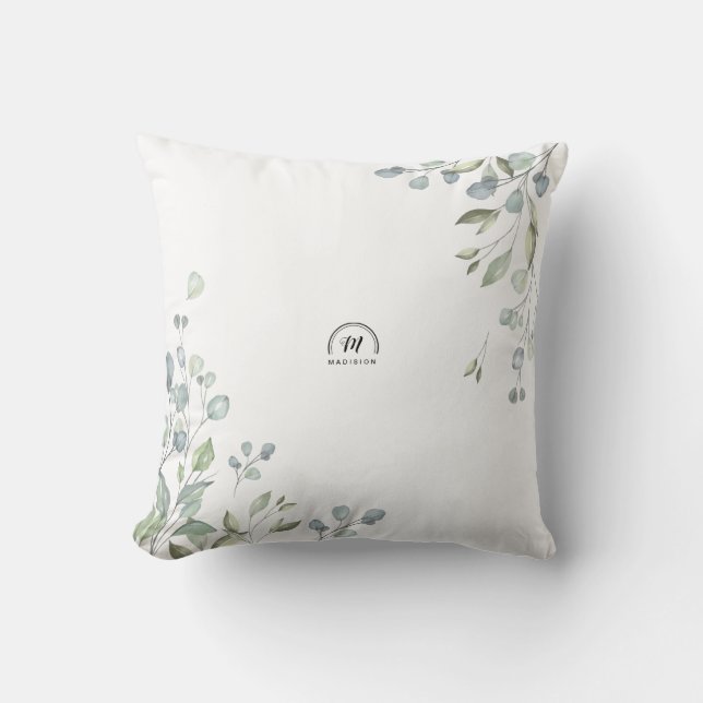 001 Leaves Eucalyptus Greenery Simply Minimalist Throw Pillow (Front)