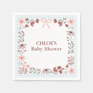 001 Sky Blue Wildflower Bow Frame Gingham Shower Napkins